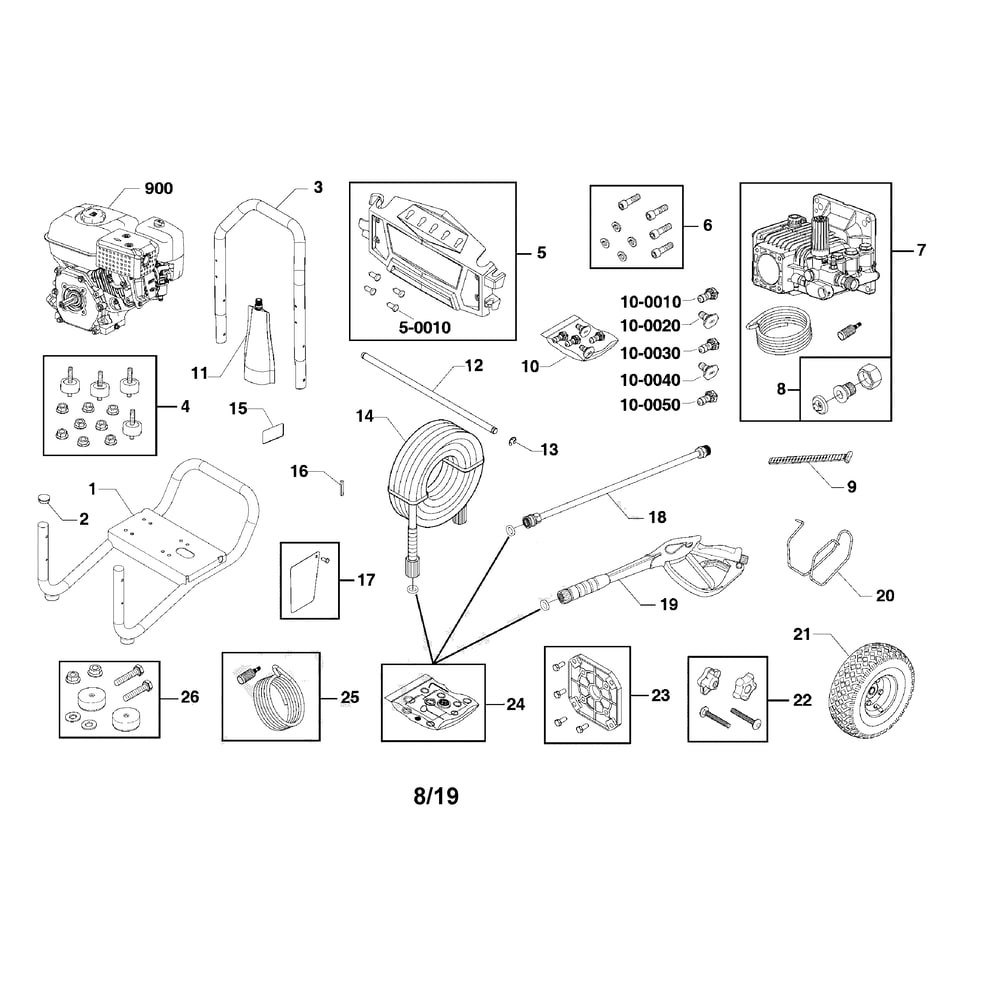 Main Unit Diagram and Parts List for 021024-00  Briggs and Stratton Pressure Washer